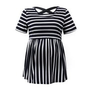 ASDOKLHQ Maternity Clothes for Women,Ladies Stripe Hollow Out Short Sleeve Breastfeeding Maternity Woman Clothe T-shirt Top