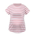 thumbnail image 1 of asdoklhq Maternity Clothes for Women,Ladies Stripe Print Lacing Round Neck Short Sleeve Maternity Breastfeeding Clothe Top, 1 of 9