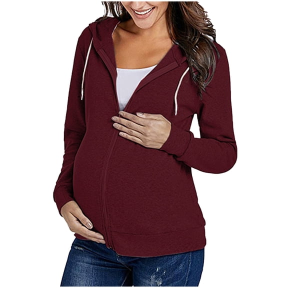 asdoklhq Maternity Clothes for Women,Maternity Long Sleeve Zipper Solid Color Breast-Feeding Pregnant Nursing Blouse Tops Coat