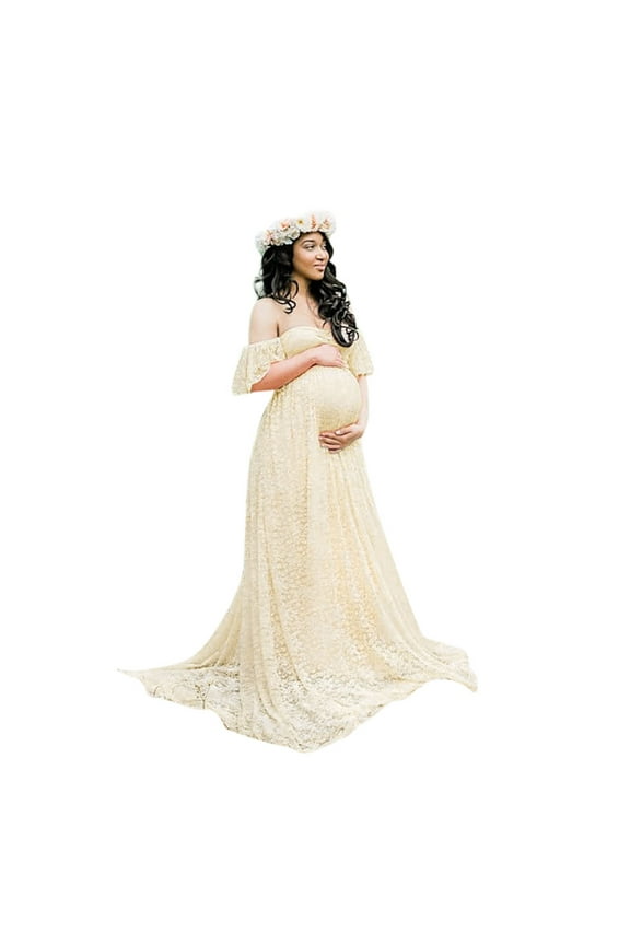 Maternity Clothes for Women,Pregnant Off Shoulder Lace Long Maxi Dress Gown Photography Prop