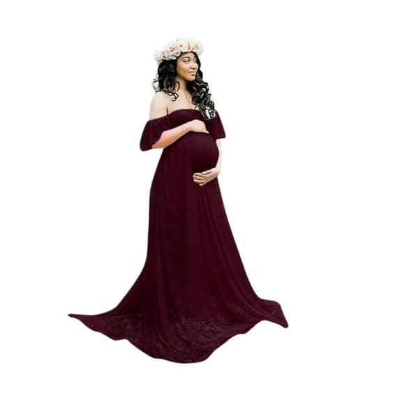 asdoklhq Maternity Clothes for Women,Pregnant Off Shoulder Lace Long Maxi Dress Gown Photography Prop