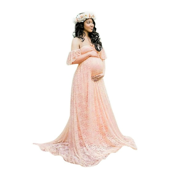 asdoklhq Maternity Clothes for Women,Pregnant Off Shoulder Lace Long Maxi Dress Gown Photography Prop
