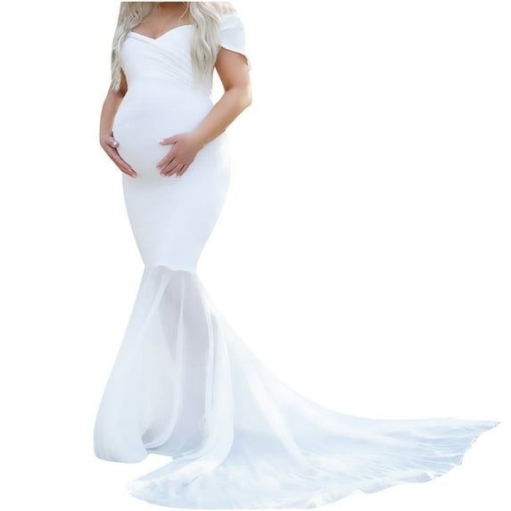 asdoklhq Maternity Clothes for Women,Pregnants Chiffon Splicing Photography Props Trapless Long Maternity Dress