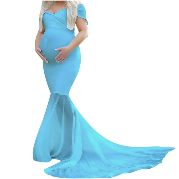 asdoklhq Maternity Clothes for Women,Pregnants Chiffon Splicing Photography Props Trapless Long Maternity Dress