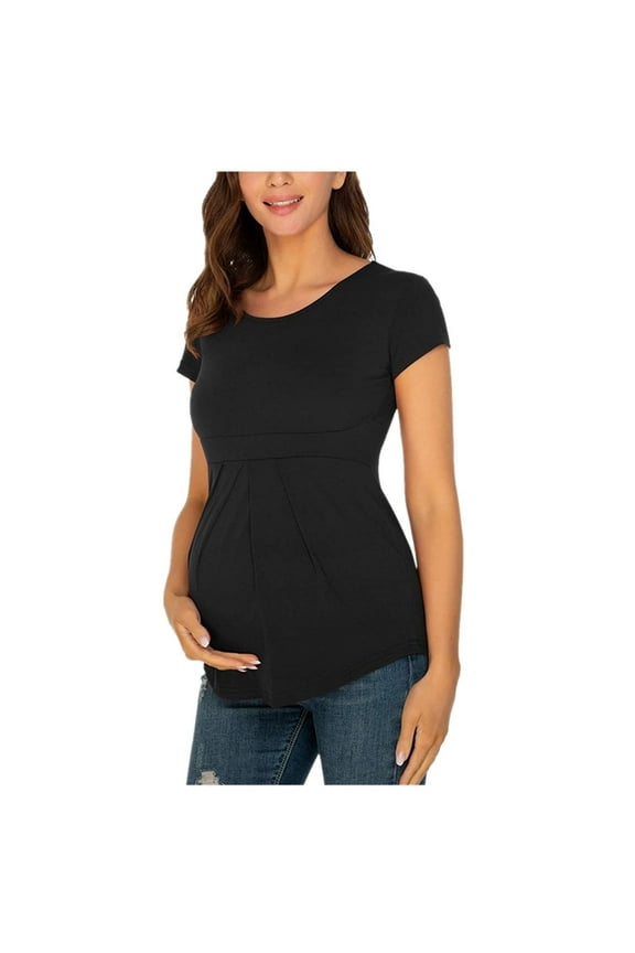 Maternity Clothes for Women ,Summer Women Maternity Clothes Round Neck Short Sleeve Ruffle Fold Pregnant Tops