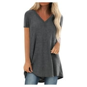 ASDOKLHQ Maternity Clothes for Women,Women Plus Size Print V Neck Short Sleeved Long T-shirt Blouse