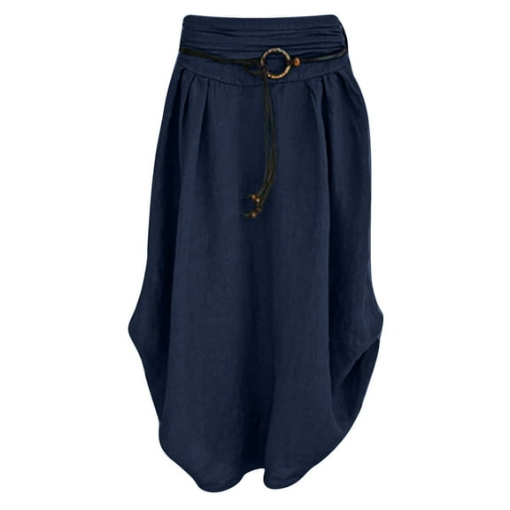 asdoklhq Maternity Dress,Women's Fashion Casual Solid Loose Sashes Mid-Calf Cotton Linen Skirt