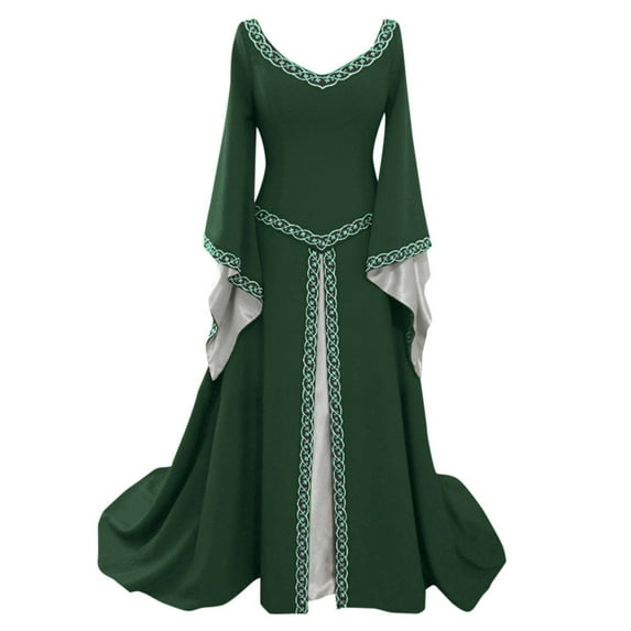 asdoklhq Maternity Dress,Women's Long Sleeve V-Neck Medieval Dress Floor Length Cosplay Dress