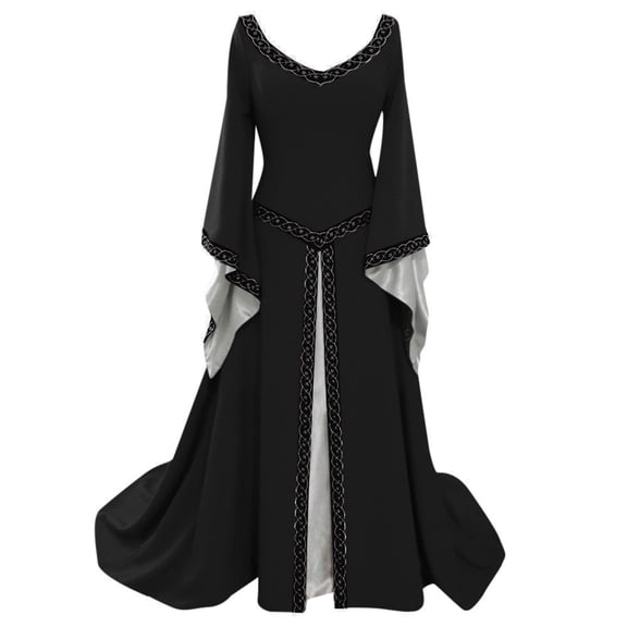 asdoklhq Maternity Dress,Women's Long Sleeve V-Neck Medieval Dress Floor Length Cosplay Dress