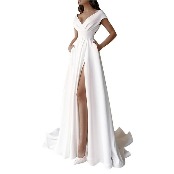 asdoklhq Maternity Dress,Women's Sexy Fashion Slim Party V-neck Solid Color Mopping Long Formal Dress