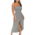 thumbnail image 1 of asdoklhq Maternity Dress,Women's Summer Solid Strapless Long Dress Beach Split Dress Party Club Dress, 1 of 5