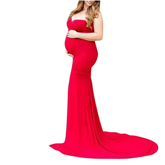 asdoklhq Maternity Dresses for Women Plus Size,Women Pregnants Photography Props Sleeveless Mop The Floor Maternity Solid Dress