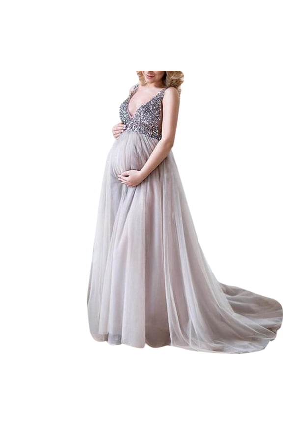 Maternity Dresses for Women Women Pregnant Sling V Neck Sequin Cocktail Long Maxi Prom Gown Dress
