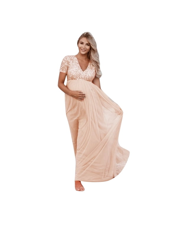 Maternity Dresses for Women,Women Pregnants Maternity Photography Props Short Sleeve Sequined Solid Dress