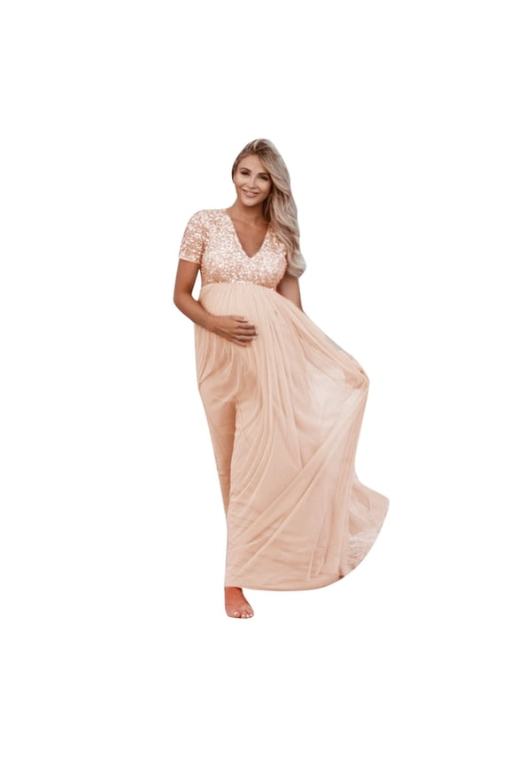Maternity Dresses for Women,Women Pregnants Maternity Photography Props Short Sleeve Sequined Solid Dress