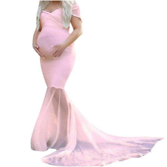 asdoklhq Maternity Dresses for WomenWomen Pregnants Chiffon Splicing Photography Props Trapless Long Maternity Dress