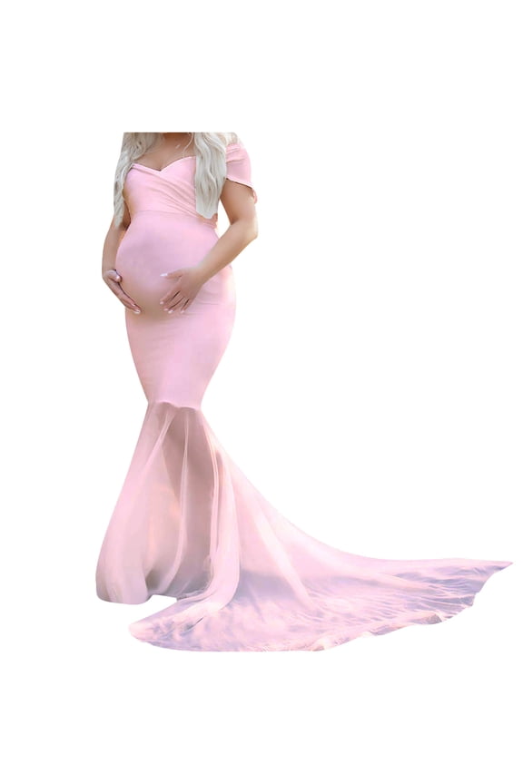 Maternity Dresses for WomenWomen Pregnants Chiffon Splicing Photography Props Trapless Long Maternity Dress