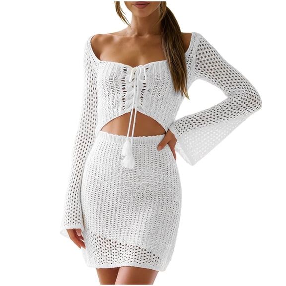 asdoklhq Maxi Dress Women's Solid Color Beach Sunscreen Backless Cover Up Dress White S