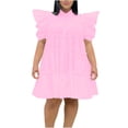 thumbnail image 1 of asdoklhq Maxi Dress Womens Solid Color Court Style Loose Flounce Dress Pink L, 1 of 3