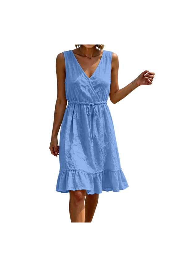 Maxi Dresses for Lady Easter Dress 2026 Midi Dress Women's Summer Casual Dress Gradual Sleeveless Neck V-Neck Long Dress Blue 3X