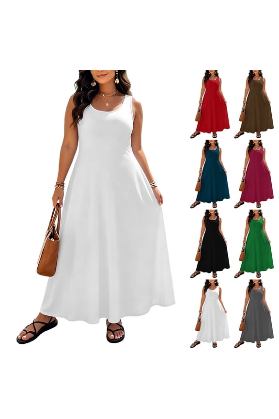 Maxi Dresses for Women Gowns and Evening Plus Size Ladies Round Neck Buttocks Sleeveless Dresses Hot Pink XL