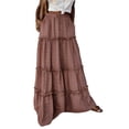 thumbnail image 1 of asdoklhq Maxi Flwoy Skirts for Women Pleated Ruched Women's Summer Boho Maxi Skirt A-Line Flowy Ruffle Tiered Elastic High Waist Beach Long Skirts with Pockets Red 2X, 1 of 9
