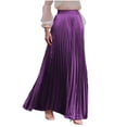 thumbnail image 1 of asdoklhq Maxi Skirts Women's Skirts Linen Skirt Pleated Skirts Women Fashion Solid Color Elastic Waist Color Flared Ankle Skirt Purple XL, 1 of 7