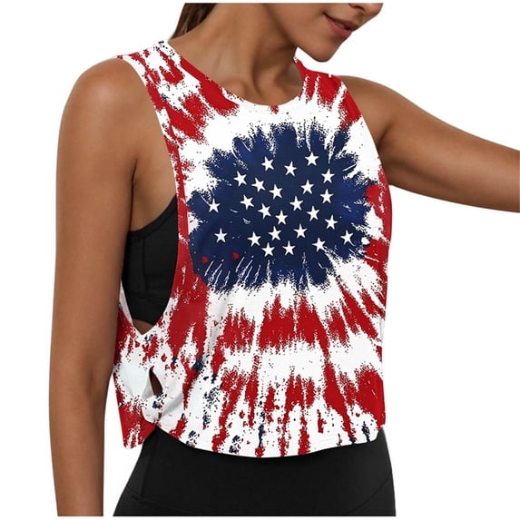 asdoklhq Memorial Day Linen Shirts Usa Patriotic Tank Tops Women's Casual Fashion Print Sports Yoga Sleeveless Round-Neck Tank Pink S