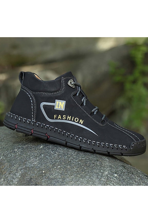 Men's Casual Shoes Wide Width On Clearance,Men's High-top Lace-up Casual Platform Shoes