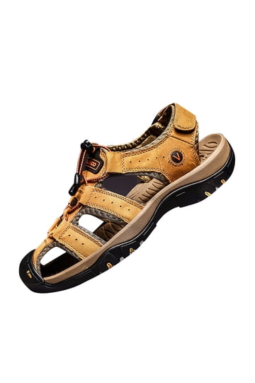 Men\'s Yellow Leather Athletic Sandals Sport Outdoor Hiking Sandals Open Toe Mens Summer Breathable Sports Sandals Leather Hiking  main image 3