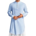 thumbnail image 1 of asdoklhq Mens Kaftan Robe Cotton Linen Thobe Dubai Long Gown Ethnic Men's Muslim Robe Set Arab Middle Robe Long Sleeve Standing Neck Pocket Button Casual Robe Sky Blue L, 1 of 9