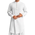 thumbnail image 1 of asdoklhq Mens Kaftan Robe Cotton Linen Thobe Dubai Long Gown Ethnic Men's Muslim Robe Set Arab Middle Robe Long Sleeve Standing Neck Pocket Button Casual Robe White M, 1 of 9