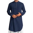 thumbnail image 1 of asdoklhq Mens Kaftan Robe Cotton Linen Thobe Dubai Long Gown Ethnic Men's Muslim Robe Set Arab Middle Robe Long Sleeve Standing Neck Pocket Button Casual Robe Navy S, 1 of 9