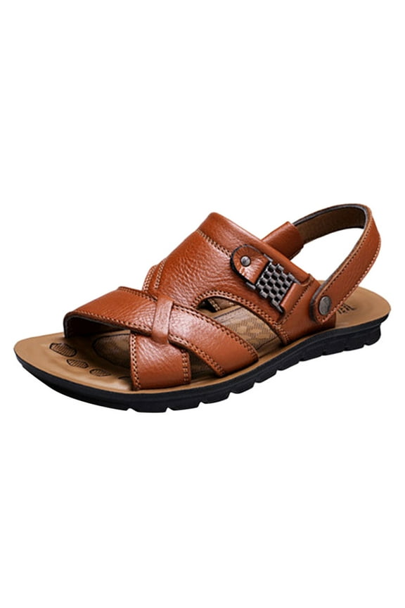 Mens Sandals Clearance,Men's Breathable Leather Beach Sandals Shoes Slides Outdoor Slippers