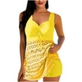 thumbnail image 1 of asdoklhq Modest Cotton Womens Tankini Bathing Suits Women's Conservative Solid Color Hollowed Out Camisole Split Swimsuit Set Yellow 2X, 1 of 4