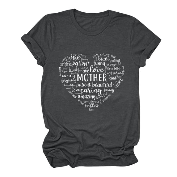 asdoklhq Mommom Gift Tshirt T Shirts for Women Fashion Crewneck Printed Short Sleeve T-shirt Casual Loose Shirt Dark Gray 2X
