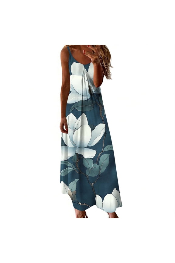 Mother Of Bride Dresses Hoco Dresses Ladies' Fashion Print Round Neck Dress Multicolor M