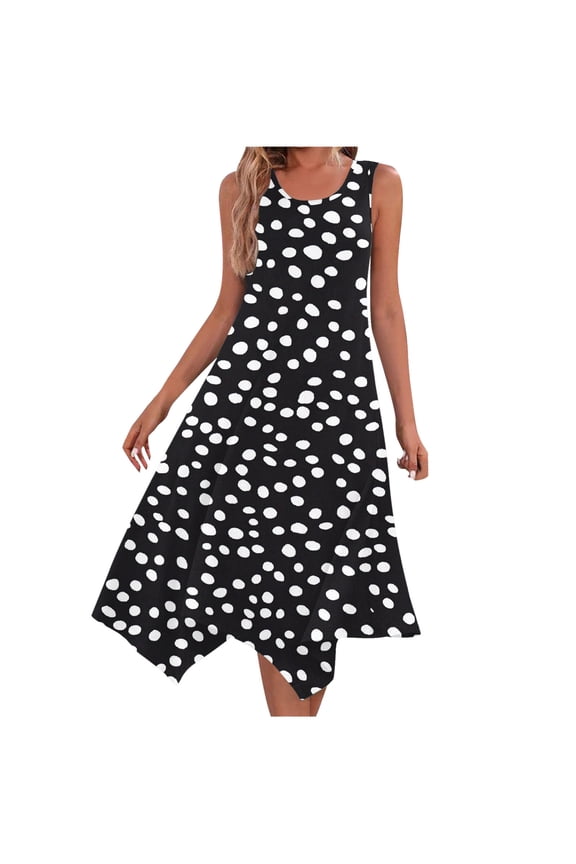 Mother Of Bride Dresses Hoco Dresses Ladies Summer Fashion Printed Sleeveless Round Neck Casual Tank Dress Black S