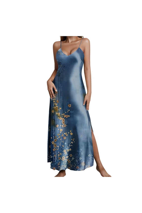 Mother Of Bride Dresses Hoco Dresses Women's Carnival Summer Casual Printed V-neck Split Strap Sleeping Skirt Multicolor S