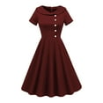 thumbnail image 1 of asdoklhq Mumu Dresses for Women Neck Short Sleeve Solid Color Bow Belt Dress Dress Wine L, 1 of 7