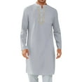 thumbnail image 1 of asdoklhq Muslim Gown Shirt Saudi Thobe Prayer Robe Men's Muslim Robe Set Arab Middle Robe Long Sleeve Standing Neck Pocket Button Casual Robe Gray XL, 1 of 6