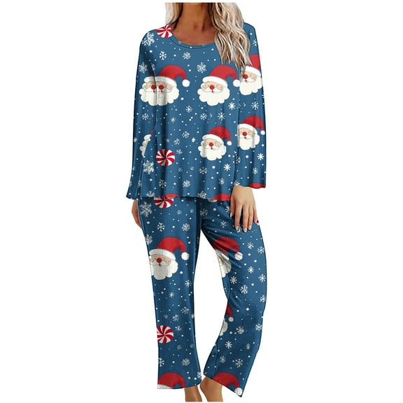 asdoklhq Onesie Pajamas for Women Ladies' Christmas Printed Casual Top Pants Pajama Set Red S