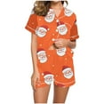 thumbnail image 1 of asdoklhq Onesie Pajamas for Women Women Christmas Printed Stand Up Collar Pocket Short Sleeved Top Shorts Home Wear Pajama Set Orange 2X, 1 of 8