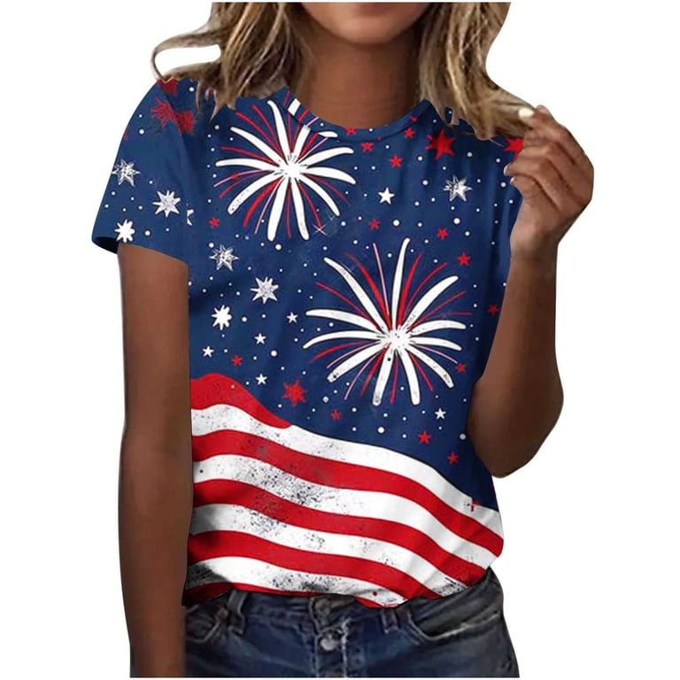 トップス BROCHURE FLAG SHIRTS asdoklhq Oversized July 4th Shirts American Flag Tshirts