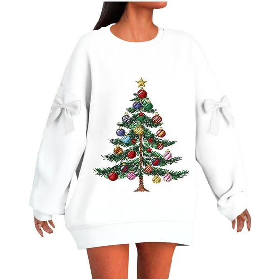 asdoklhq Oversized Sweaters for Women's Fashionable and Christmas Comfortable Holiday Style Real Bow Loose ShoulderRegular Solid Color Top White L