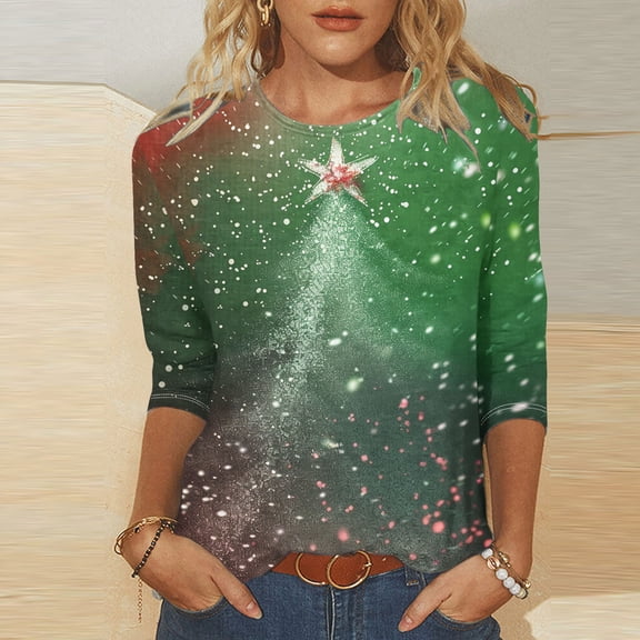 asdoklhq Oversized Sweatshirt for Women Fashion Casual Color Letters Printing Round Neck 3/4 Sleeve T-shirt Blouse Multicolor S