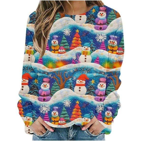 asdoklhq Oversized Sweatshirt for Women Printed Loose Round Neck Sweatshirt Multicolor M
