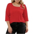 thumbnail image 1 of asdoklhq Oversized Tshirts for Women Crop Tops Crewneck Plus Size Fashion Women's Casual Printed V-Neck Long Sleeve T-shirt Button Spring and Summer Tops Red XL, 1 of 7