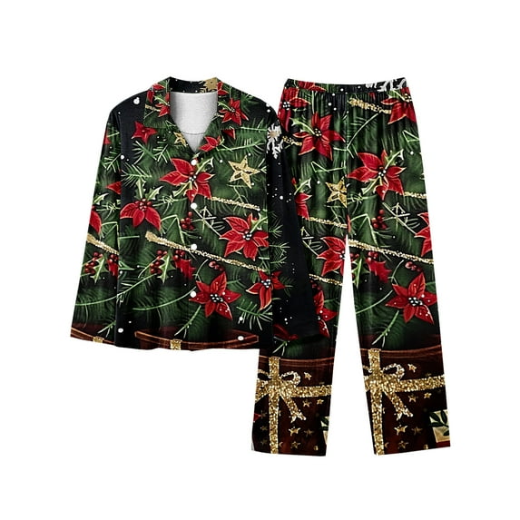 asdoklhq Pajamas for Women Christmas Long Sleeved Long Pants Couple Pajamas Women's Home Clothes Multicolor 3X