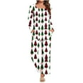 thumbnail image 1 of asdoklhq Pajamas for Women Set Fashion Women Christmas Print Neck Fold Long Sleeves Elastic Waist Trousers Pajama Set White 2X, 1 of 3